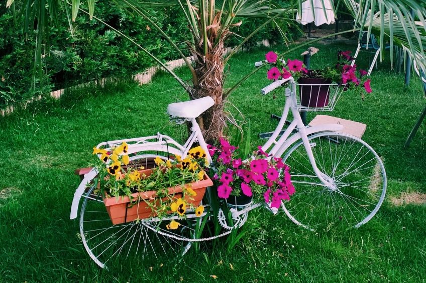 Upcycled bike planter