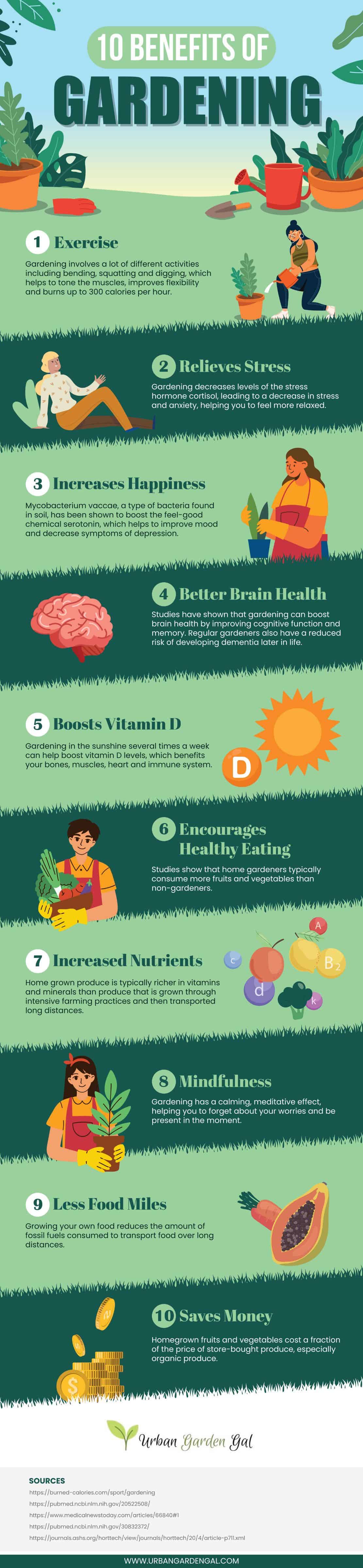 10 Benefits Of Gardening Infographic Urban Garden Gal