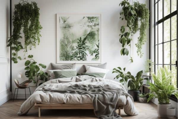 plants in a white bedroom