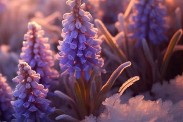 hyacinth flowers in frost
