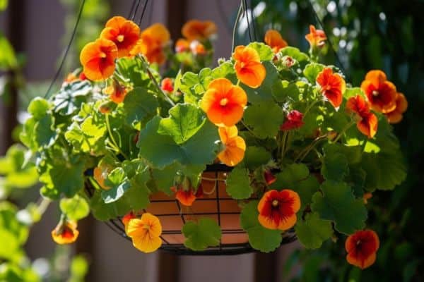 nasturtium flowers in a hanging basket