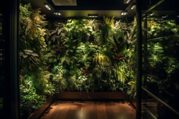lights on a vertical garden
