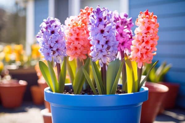 hyacinths in a container