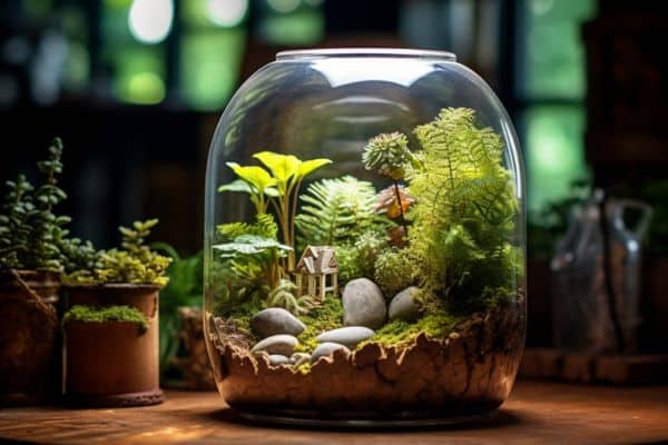 plants in an open terrarium