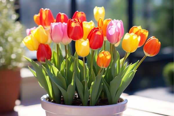 tulips in a container