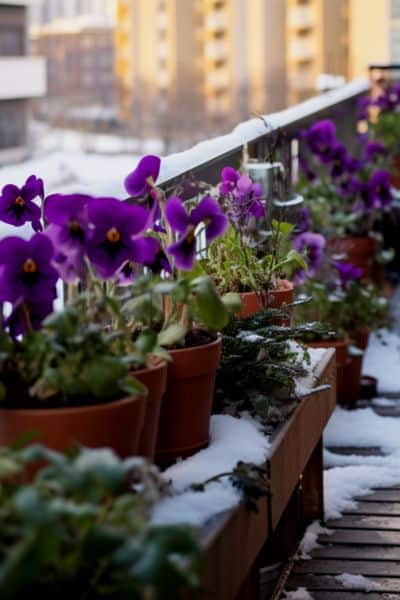 pansies on balcony garden