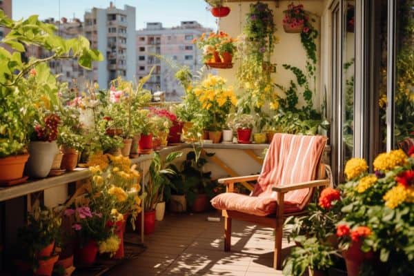 a balcony garden in summer