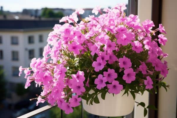 phlox hanging plant on balcony