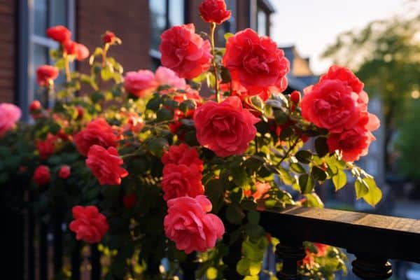 rose growing on a balcony
